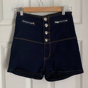 Womens Thrill High Rise Dark Wash Denim Shorts 4‎ Silver Buttons Detail Size 5